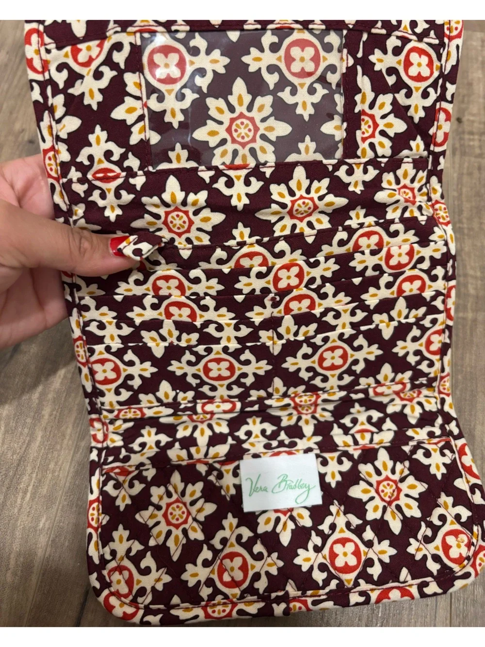 Vera Bradley Burgundy Medallion Trifold Wallet Organizer Clutch Retired Print
